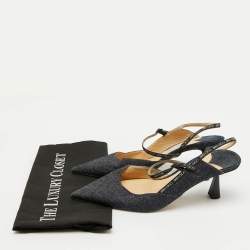 Jimmy Choo Navy Blue Denim Pointed Toe Ray Logo Slingback Pumps Size 40
