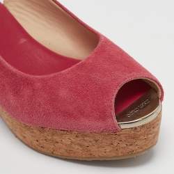  Jimmy Choo Pink Suede Cork Wedge Sandals Size Size 39