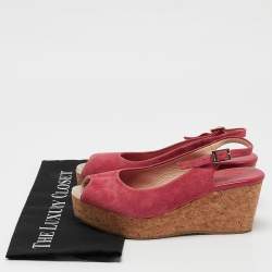  Jimmy Choo Pink Suede Cork Wedge Sandals Size Size 39