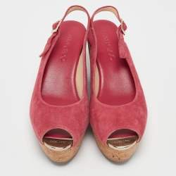  Jimmy Choo Pink Suede Cork Wedge Sandals Size Size 39