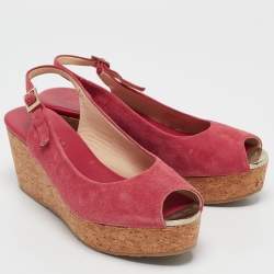  Jimmy Choo Pink Suede Cork Wedge Sandals Size Size 39