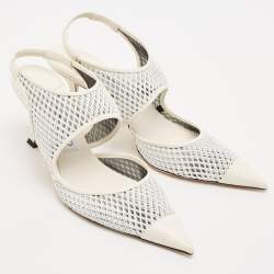 Jimmy Choo Cream/White Leather and Mesh Sally 70 Pumps Size 40