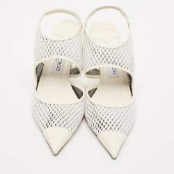 Jimmy Choo Cream/White Leather and Mesh Sally 70 Pumps Size 40