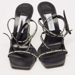 Pre Owned Jimmy Choo Black Leather Ankle Strap Sandals Size 39