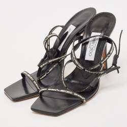 Pre Owned Jimmy Choo Black Leather Ankle Strap Sandals Size 39