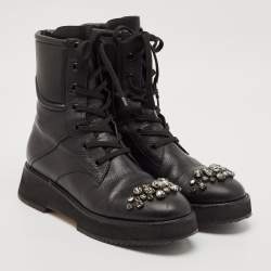 Jimmy Choo Black Leather Crystal Embellished Hadley Ankle Boots Size 39