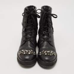 Jimmy Choo Black Leather Crystal Embellished Hadley Ankle Boots Size 39