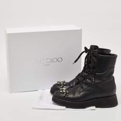 Jimmy Choo Black Leather Crystal Embellished Hadley Ankle Boots Size 39