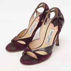 Pre Owned Jimmy Choo Purple Snakeskin Leather and Suede Peep Toe Sandals Size 36.5