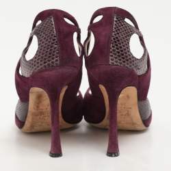 Pre Owned Jimmy Choo Purple Snakeskin Leather and Suede Peep Toe Sandals Size 36.5
