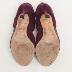 Pre Owned Jimmy Choo Purple Snakeskin Leather and Suede Peep Toe Sandals Size 36.5