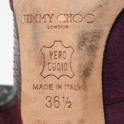 Pre Owned Jimmy Choo Purple Snakeskin Leather and Suede Peep Toe Sandals Size 36.5