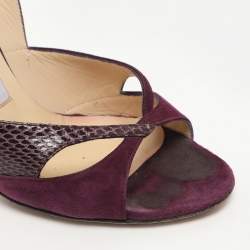Pre Owned Jimmy Choo Purple Snakeskin Leather and Suede Peep Toe Sandals Size 36.5