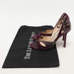 Pre Owned Jimmy Choo Purple Snakeskin Leather and Suede Peep Toe Sandals Size 36.5