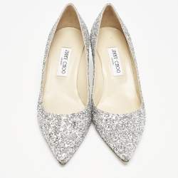 Jimmy Choo Silver Glitter Aza Pumps Size 40