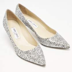 Jimmy Choo Silver Glitter Aza Pumps Size 40