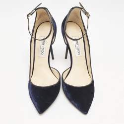 Jimmy Choo Navy Blue Velvet Lucy Ankle Strap Pumps Size 41