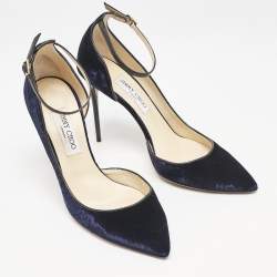 Jimmy Choo Navy Blue Velvet Lucy Ankle Strap Pumps Size 41