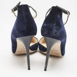 Jimmy Choo Navy Blue Velvet Lucy Ankle Strap Pumps Size 41