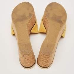Jimmy Choo Yellow Suede Cork Wedge Platform Slide Sandals Size 37.5