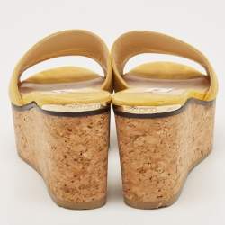 Jimmy Choo Yellow Suede Cork Wedge Platform Slide Sandals Size 37.5