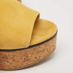 Jimmy Choo Yellow Suede Cork Wedge Platform Slide Sandals Size 37.5