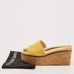 Jimmy Choo Yellow Suede Cork Wedge Platform Slide Sandals Size 37.5