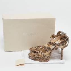Pre Owned Jimmy Choo Beige/Black Elaphe Leather Vamp Sandals Size 39.5