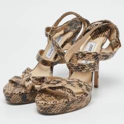 Pre Owned Jimmy Choo Beige/Black Elaphe Leather Vamp Sandals Size 39.5