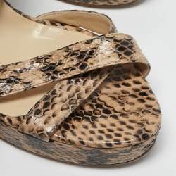 Pre Owned Jimmy Choo Beige/Black Elaphe Leather Vamp Sandals Size 39.5