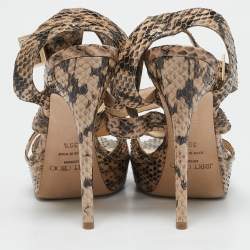 Pre Owned Jimmy Choo Beige/Black Elaphe Leather Vamp Sandals Size 39.5