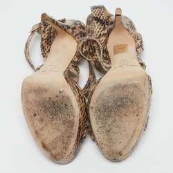 Pre Owned Jimmy Choo Beige/Black Elaphe Leather Vamp Sandals Size 39.5