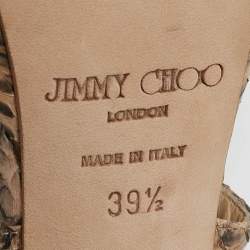 Pre Owned Jimmy Choo Beige/Black Elaphe Leather Vamp Sandals Size 39.5