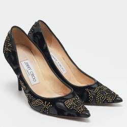  Jimmy Choo Black Leather and Velvet  Abel Kid Pointed Toe Pumps Size 36.5 