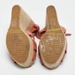 Jimmy Choo Rust Orange Leather Cork Platform Espadrille Wedge Sandals Size 40.5