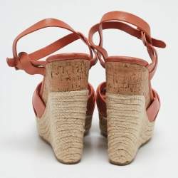 Jimmy Choo Rust Orange Leather Cork Platform Espadrille Wedge Sandals Size 40.5