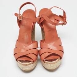 Jimmy Choo Rust Orange Leather Cork Platform Espadrille Wedge Sandals Size 40.5