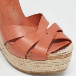 Jimmy Choo Rust Orange Leather Cork Platform Espadrille Wedge Sandals Size 40.5