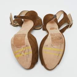 Jimmy Choo Brown Suede Ankle Strap Platform Sandals Size 39.5