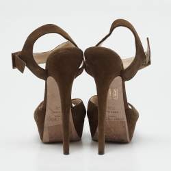 Jimmy Choo Brown Suede Ankle Strap Platform Sandals Size 39.5