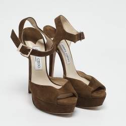 Jimmy Choo Brown Suede Ankle Strap Platform Sandals Size 39.5