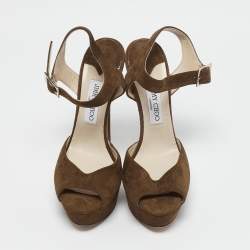 Jimmy Choo Brown Suede Ankle Strap Platform Sandals Size 39.5