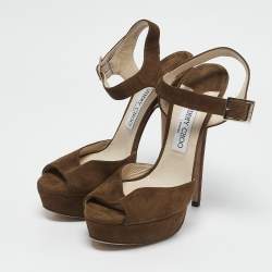 Jimmy Choo Brown Suede Ankle Strap Platform Sandals Size 39.5