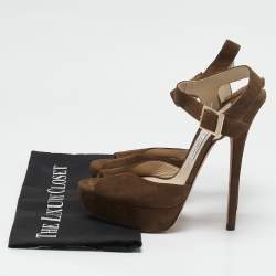 Jimmy Choo Brown Suede Ankle Strap Platform Sandals Size 39.5
