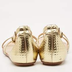Jimmy Choo Gold Embossed Patent Leather Wyatt Flat Sandals Size 41