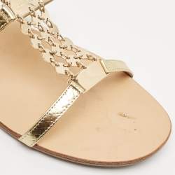 Jimmy Choo Gold Embossed Patent Leather Wyatt Flat Sandals Size 41