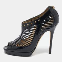 Jimmy Choo Black Patent Leather Cage Platform Booties Size 38