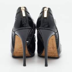 Jimmy Choo Black Patent Leather Cage Platform Booties Size 38