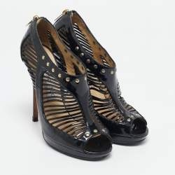 Jimmy Choo Black Patent Leather Cage Platform Booties Size 38