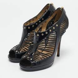 Jimmy Choo Black Patent Leather Cage Platform Booties Size 38